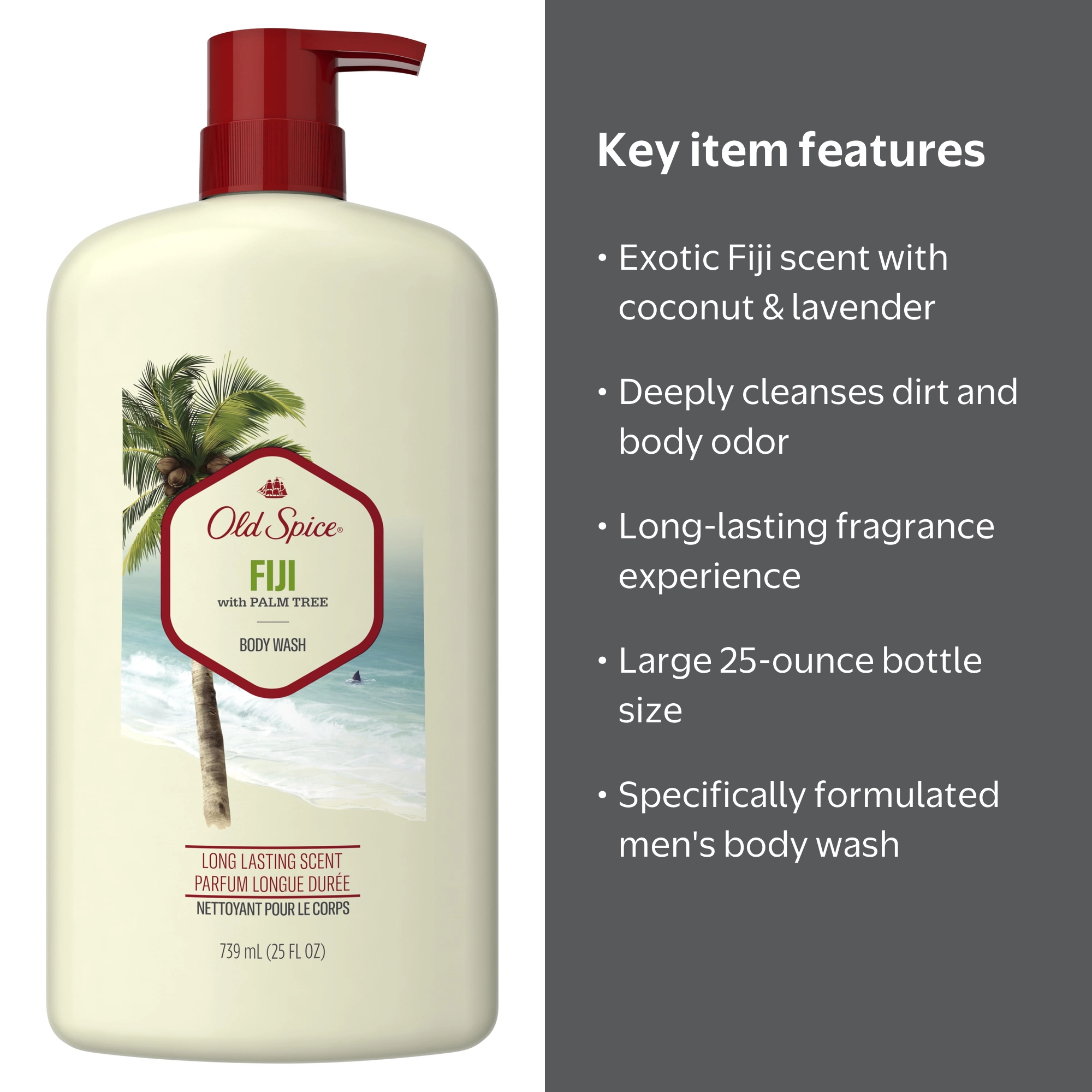 Old Spice Men's Body Wash Fiji, 25 oz, Coconut and Lavender Scent