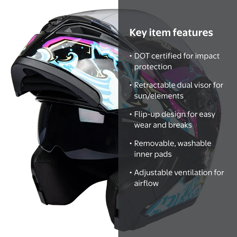 Jiekai Full Face Motorcycle Helmet, Dual Visor, Flip-up, Modular