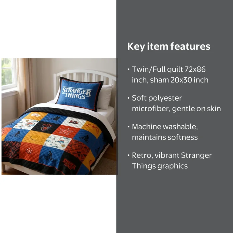 Netflix Stranger Things Nostalgia 2 piece Multicolor Quilt and