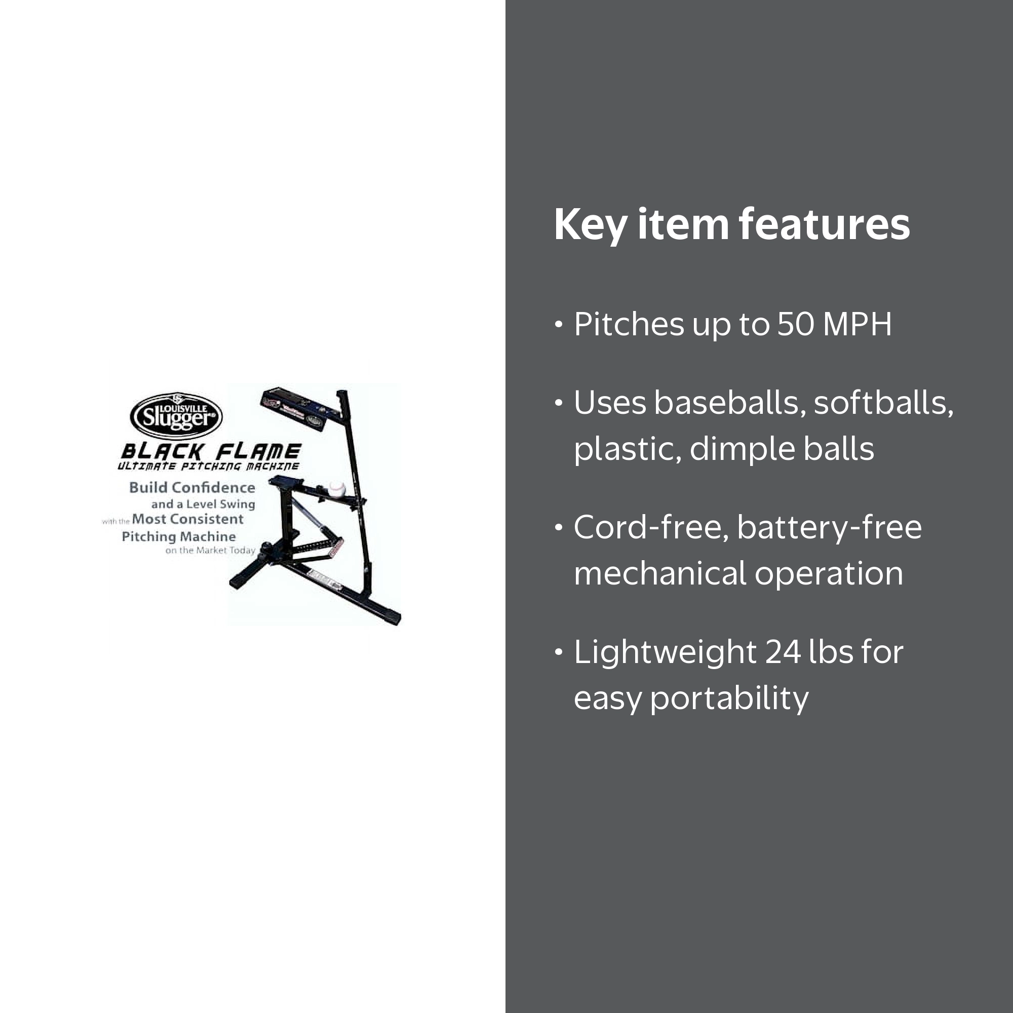 Louisville Slugger Black Flame Pitching Machine, Manual, Up to 50