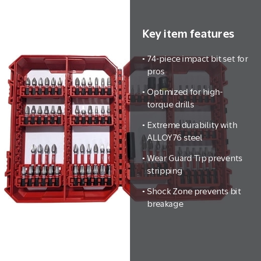 その他 TAXID Milwaukee Champion 74 Milwaukee Screw Driver Bit Set, SHOCKWAVE Impact Duty, Alloy Steel