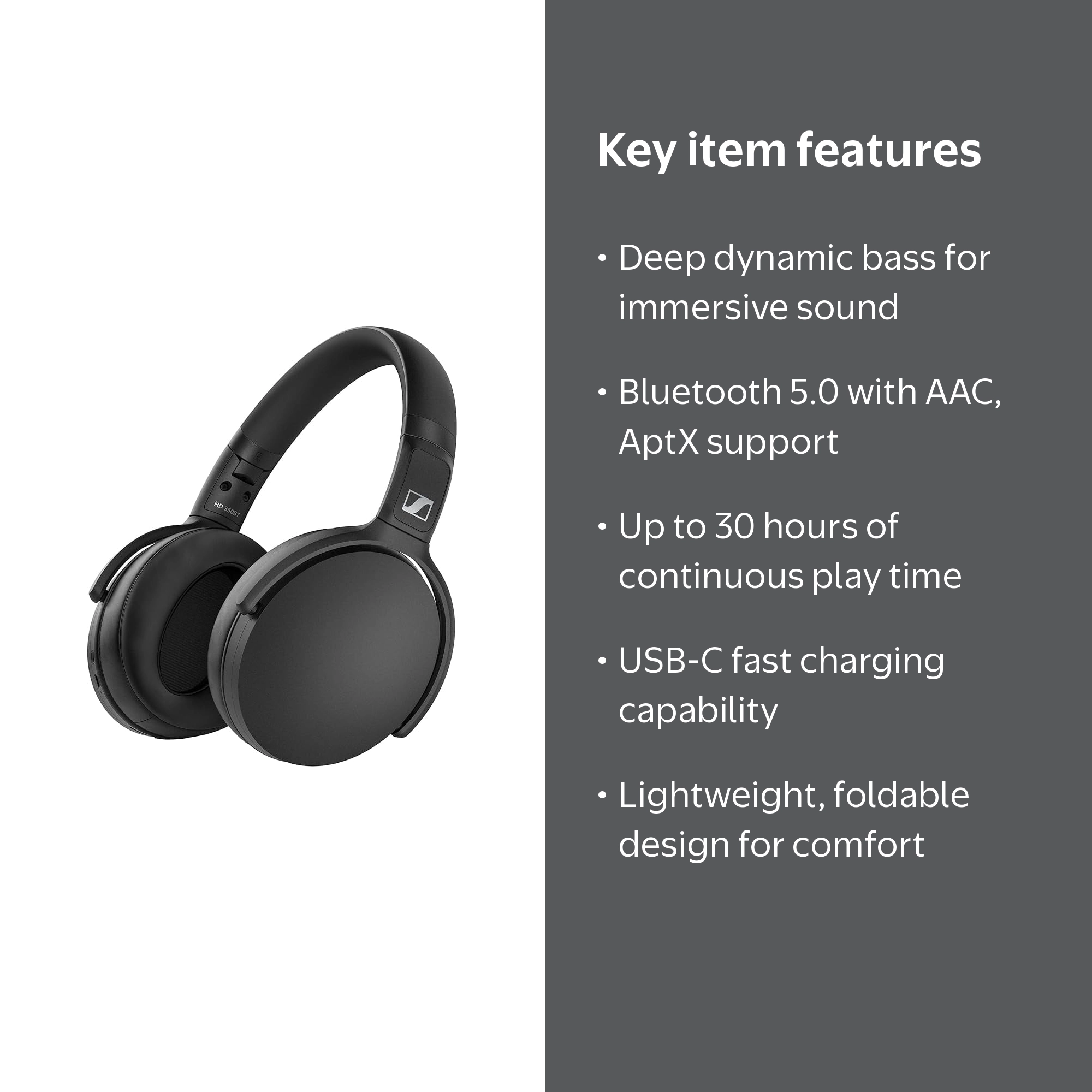 ヘッドホン Sennheiser HD-350BT Sennheiser HD 350BT Bluetooth 5.0 Headphone - 30Hr Battery, USB-C
