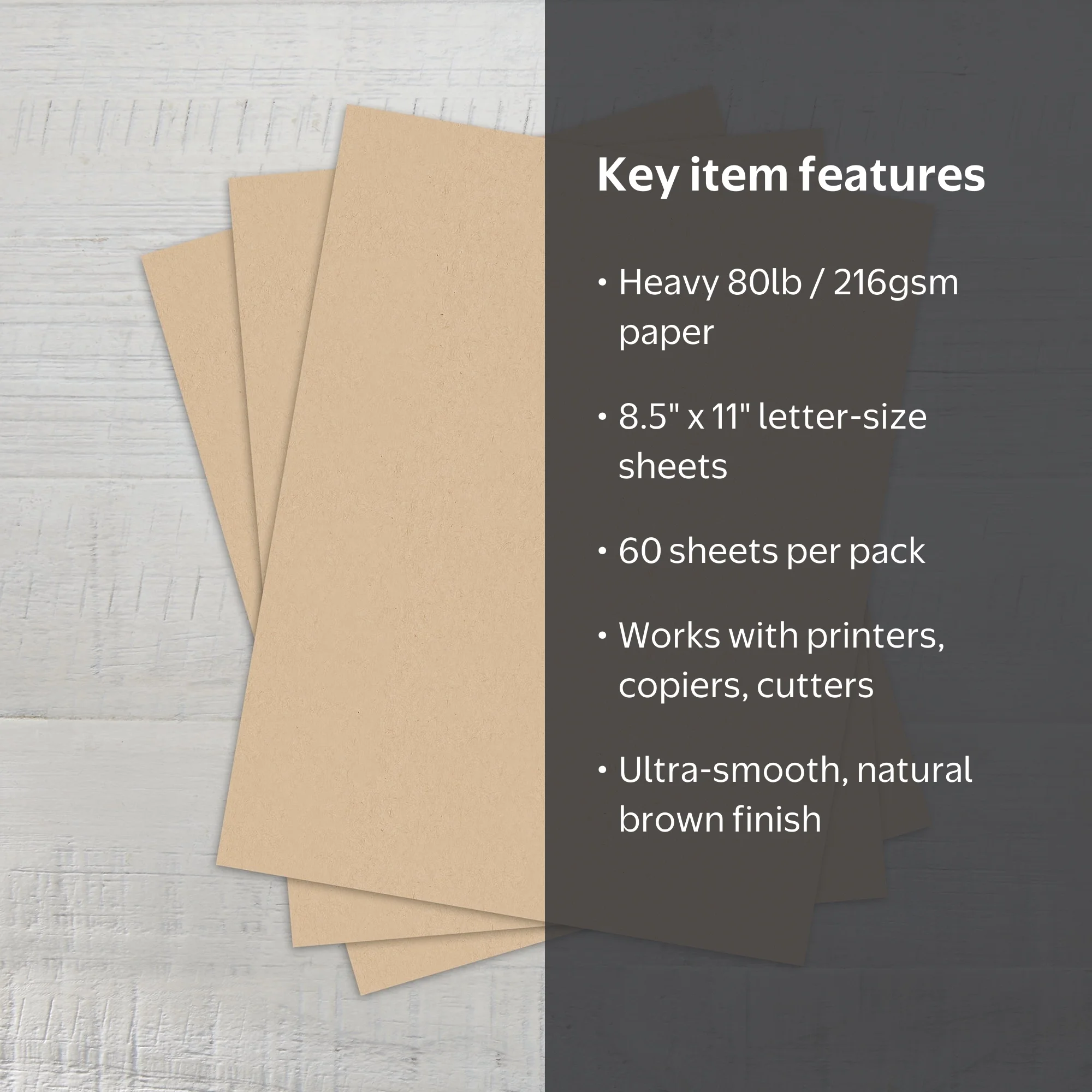 Pen+Gear Kraft Cardstock Paper, 8.5 x 11, 80 lb, Brown, 60 Sheets