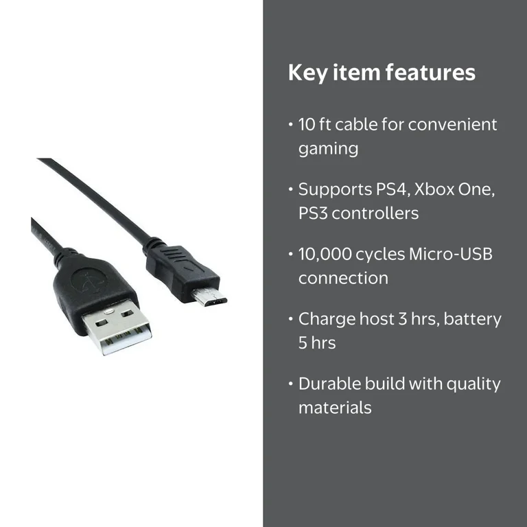 Importer520 10Ft Micro-USB PS4 Controller Charging Cable