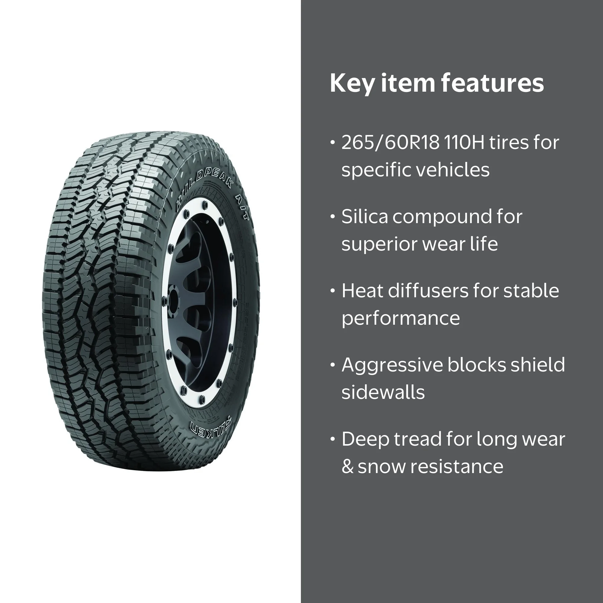 Falken, Light Truck Tire, 265/60R18 110H All Terrain Rugged