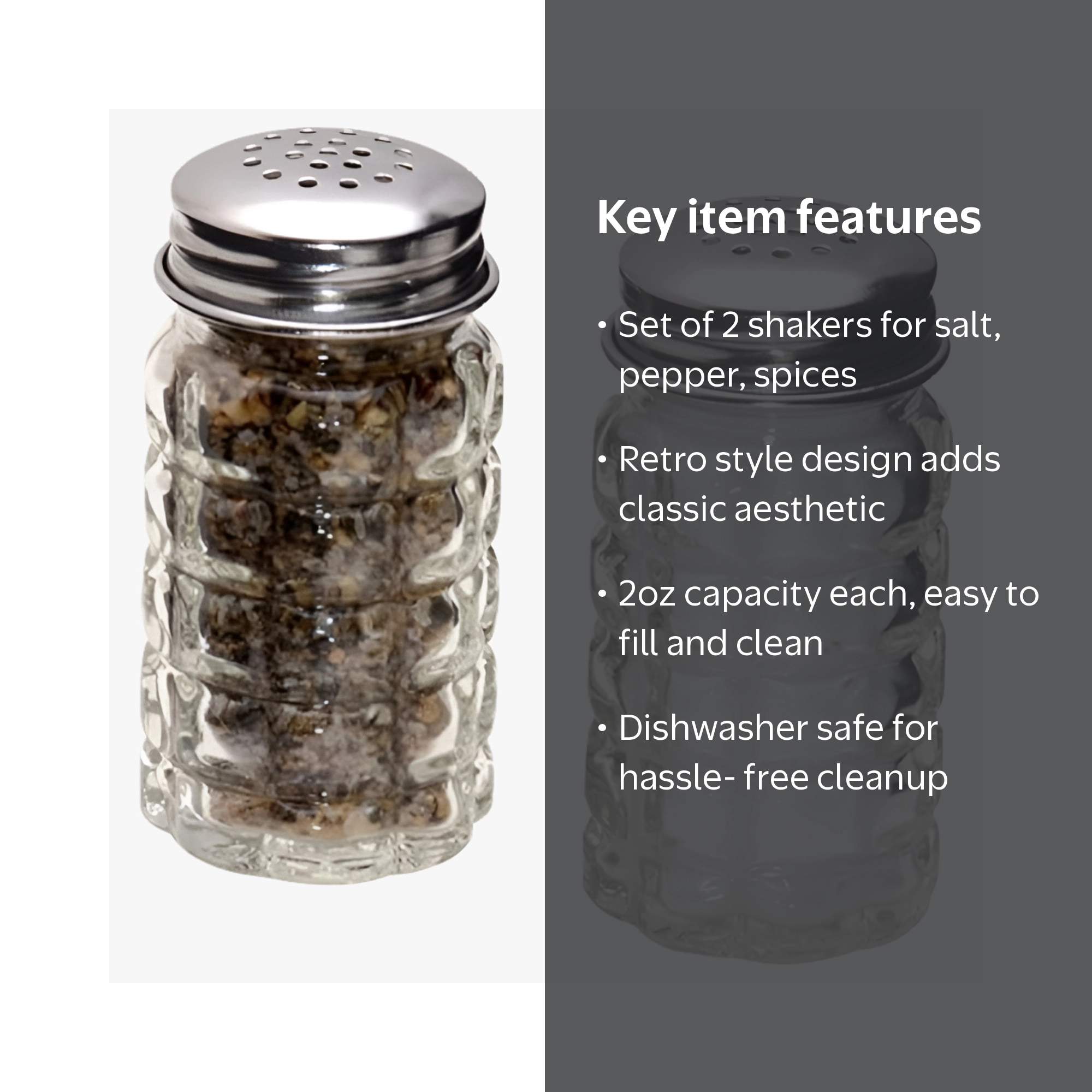 Retro Style Salt and Pepper Shakers with Stainless Tops, Durable