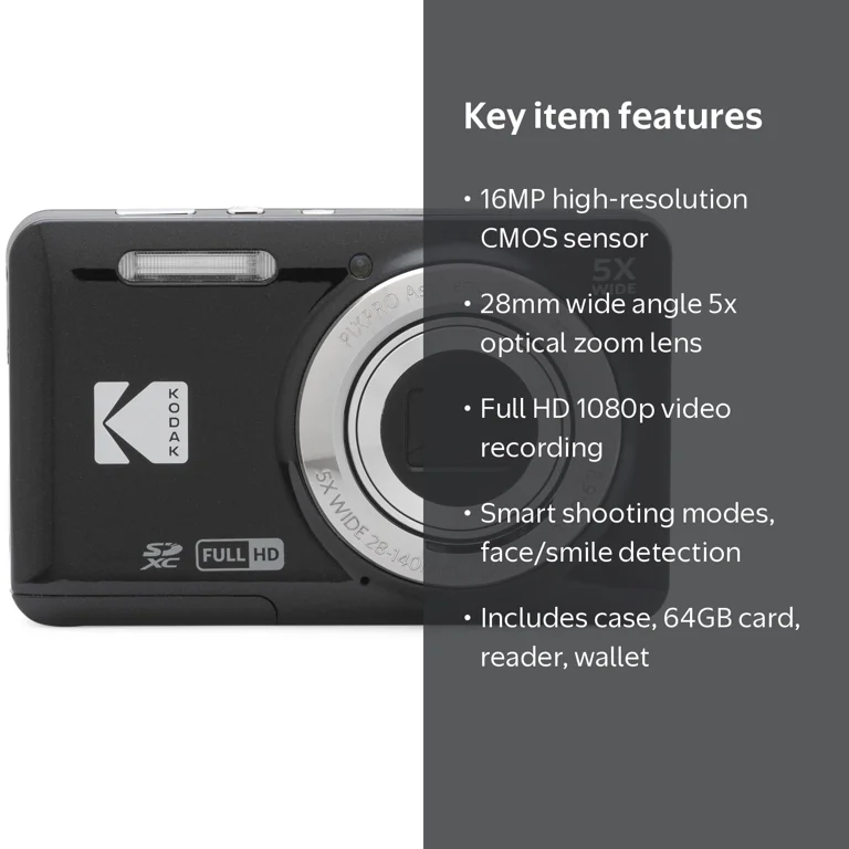 Kodak, Digital Camera, FZ55, Black + Accessories Bundle - Walmart.com