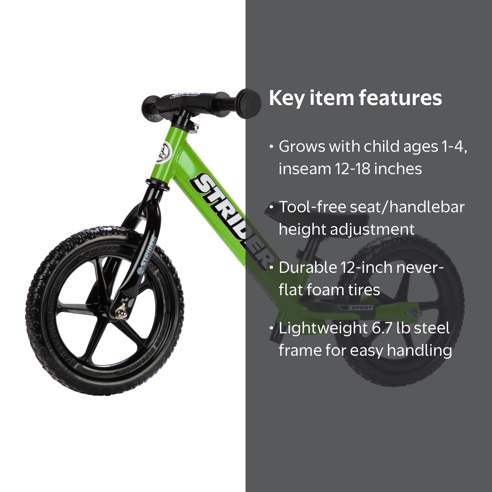 Strider 12 Sport Bike, Green - No Pedal Balance Bicycle for Kids 1