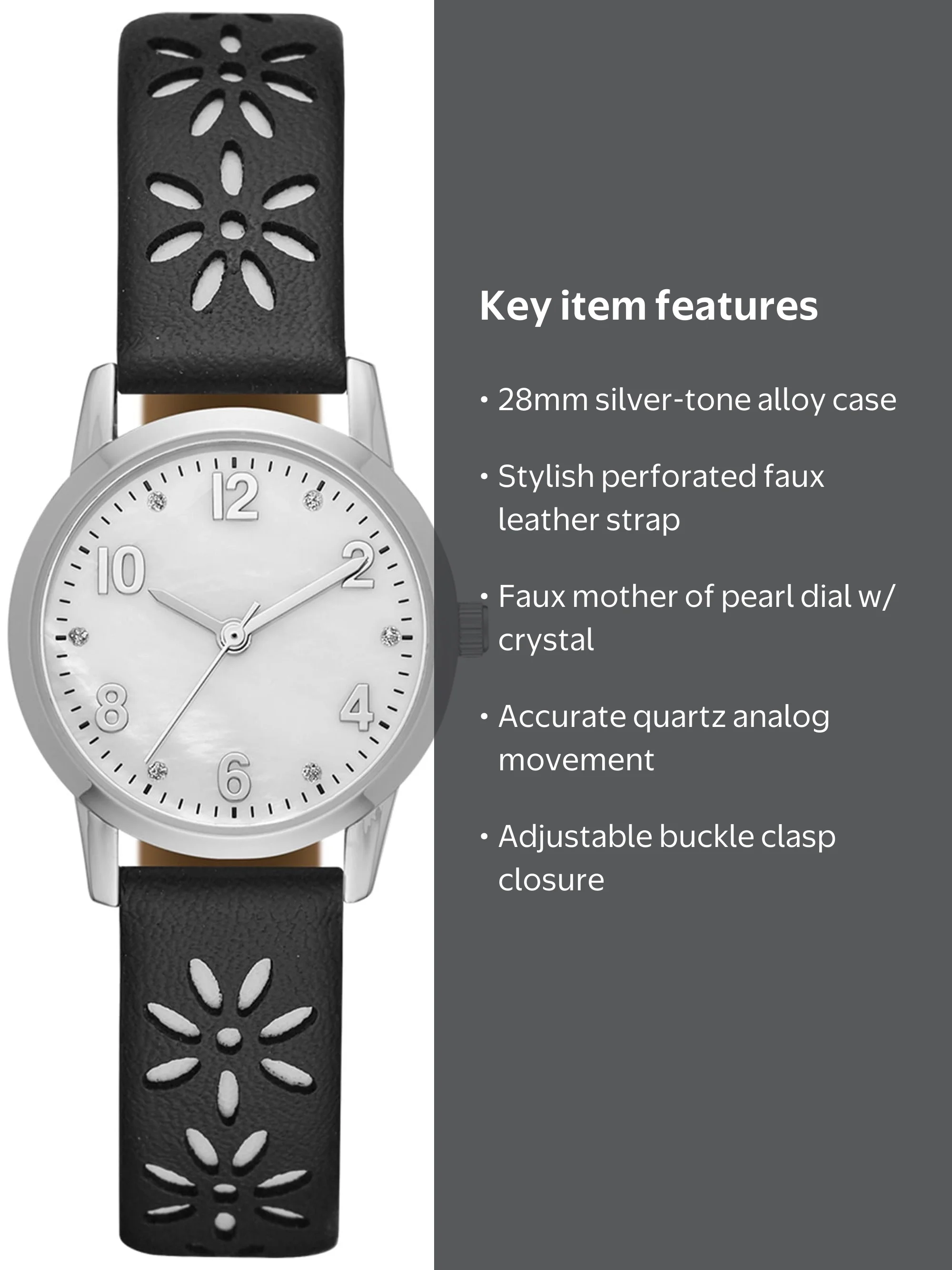 Rhinestone Watch Women Silver Tone Mother of Pearl Dial Leather Band New Battery Croton Ladies Silvertone Swiss Quartz  main image 3