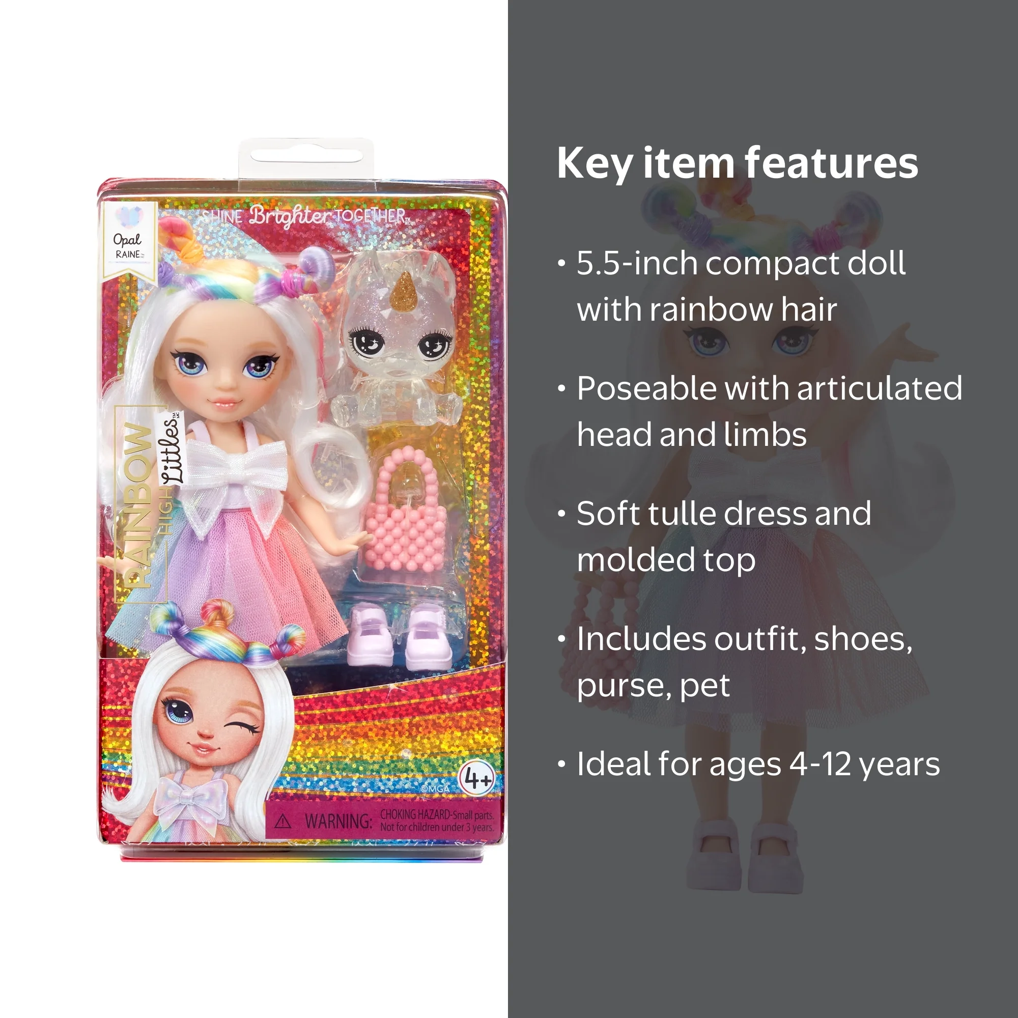 Rainbow High Littles Opal Raine 5.5 Inch Posable Doll with Purse