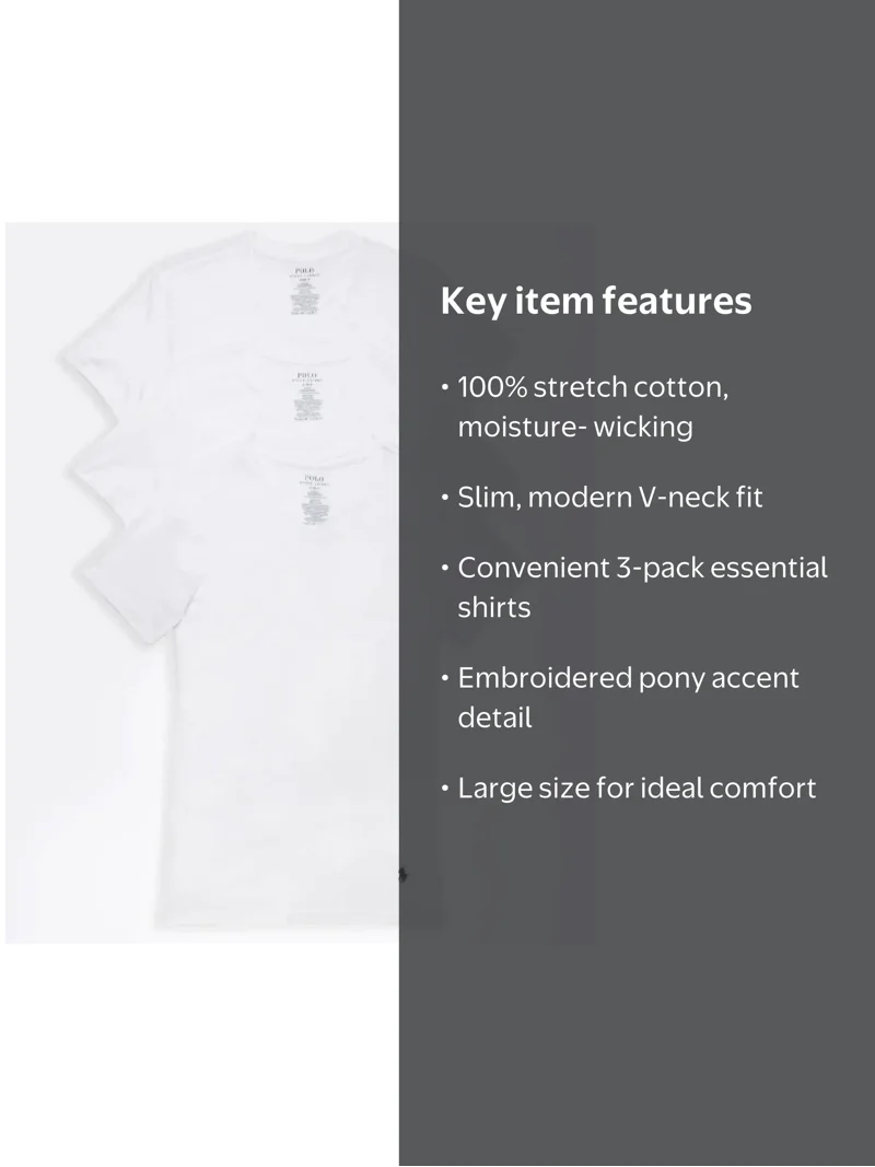 Polo Ralph Lauren Mens 3-Pack Slim Fit V-Neck Cotton T-Shirt