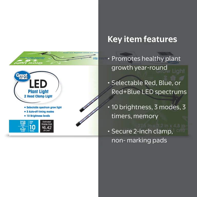 Great Value 2-Head Flexible LED Clamp Grow Light 10W Full Spectrum