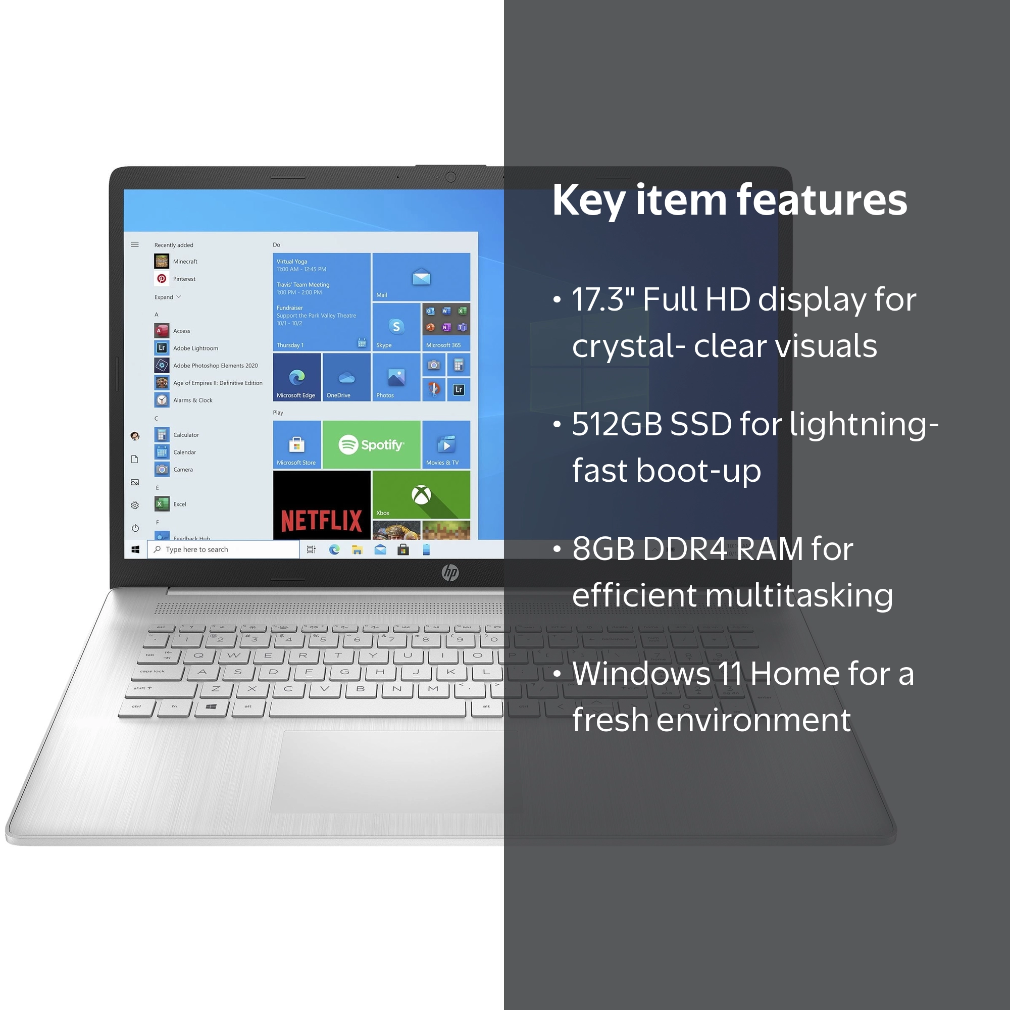 HP Laptop 17-cn0273st - Intel Core i3, 8GB RAM, 512GB SSD, 17.3