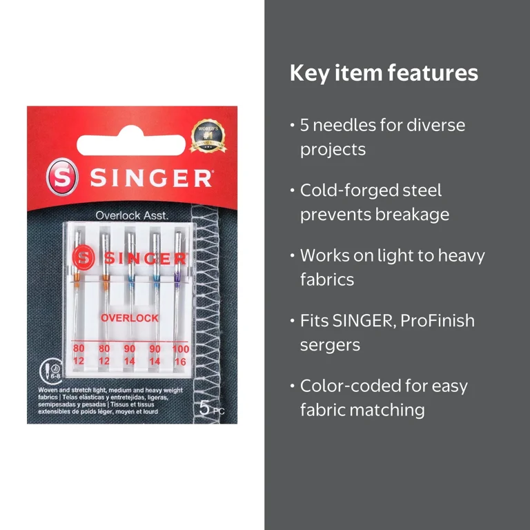 SINGER Assorted Size Regular Point Overlock Sewing Machine Needles
