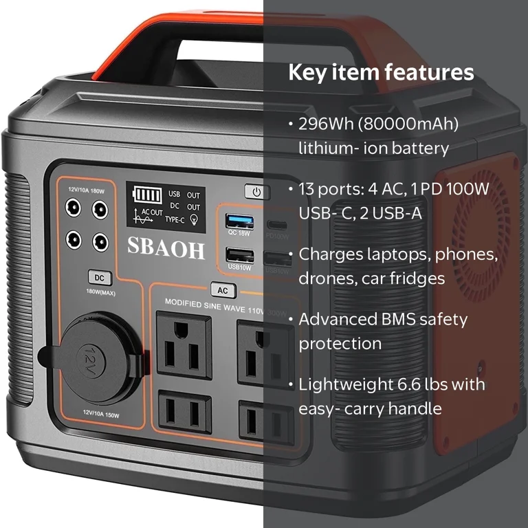 SBAOH, Portable Power Station, P302, 296Wh Lithium Battery