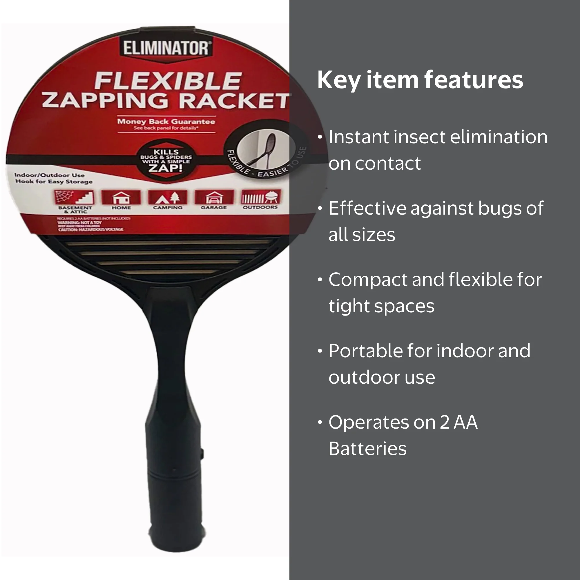 Eliminator Flexible Bug Zapping Racket, Compact and Portable