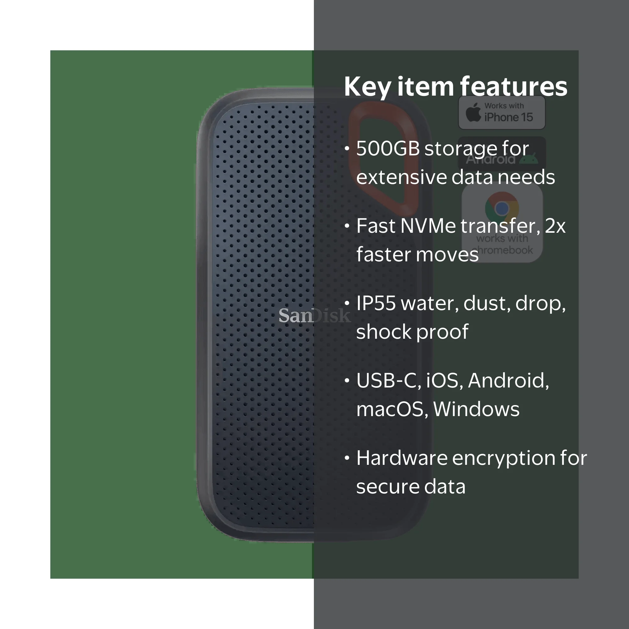 SanDisk, External Solid State Drive, 500GB Extreme Portable SSD