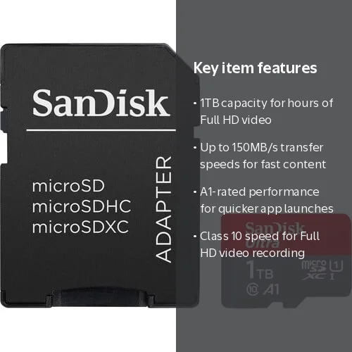 SanDisk, microSDXC Memory Card, 1TB SDSQUAC-1T00-GN6MA, UHS-I