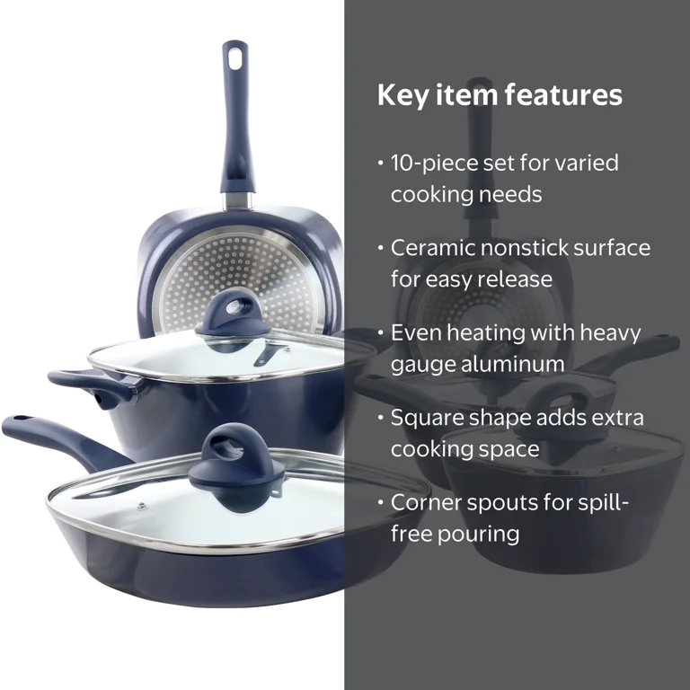 Soho Lounge Diamond 10 Piece Ceramic Nonstick Aluminum Cookware