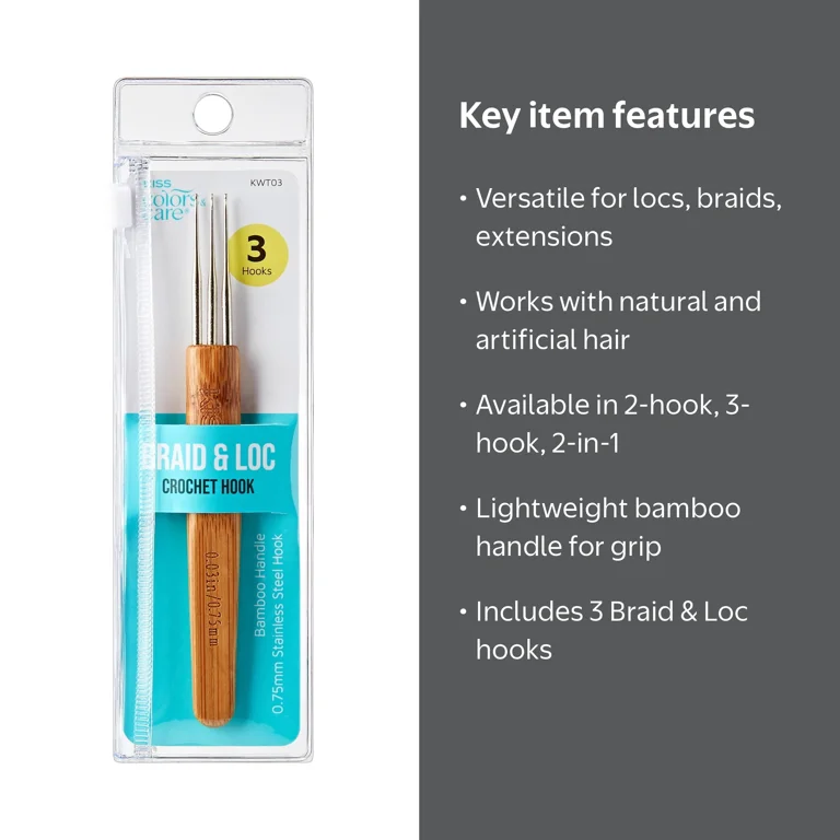 KISS Colors & Care Braid & Loc Crochet Hook, Stainless Steel