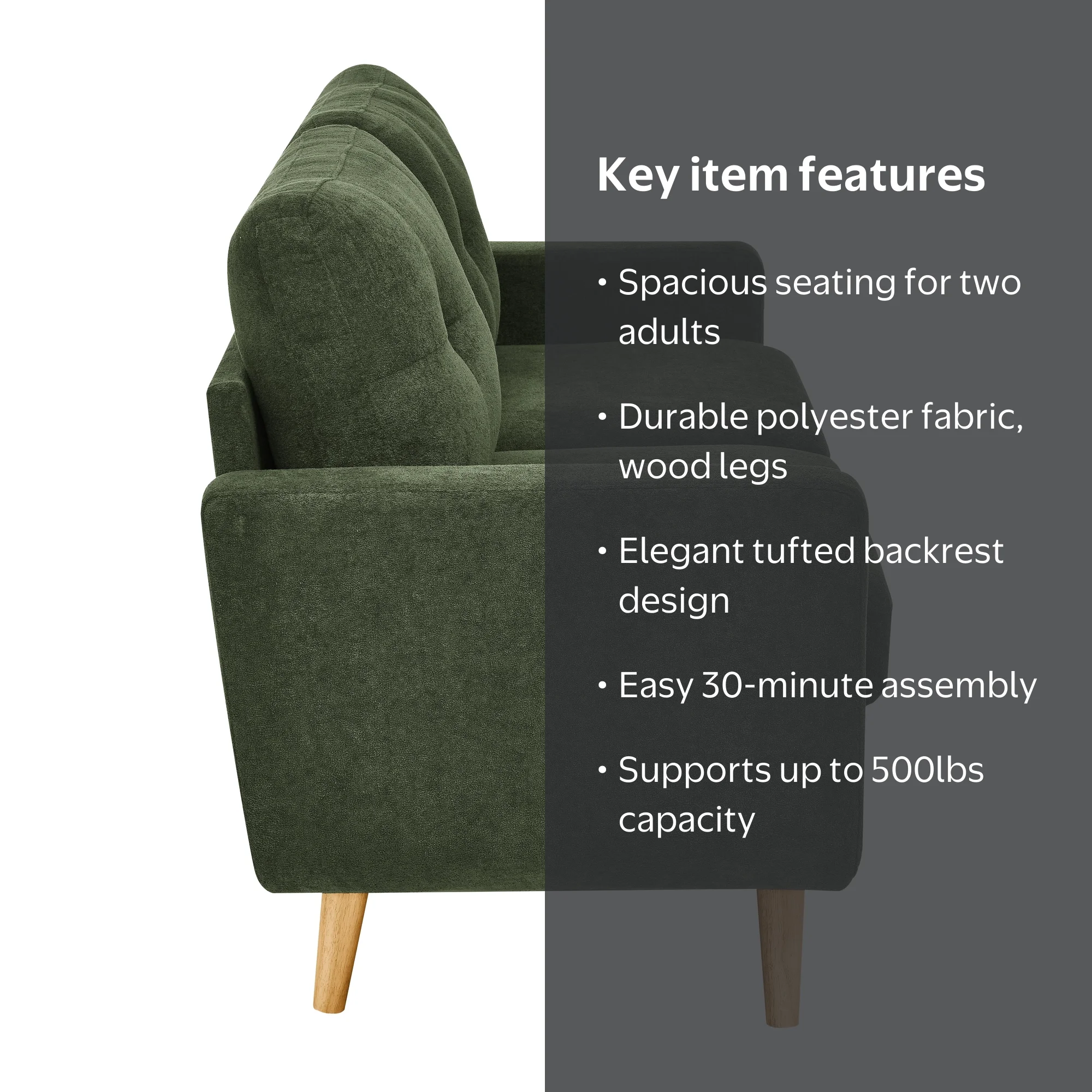 Green Mid-Century Loveseat - 67.7