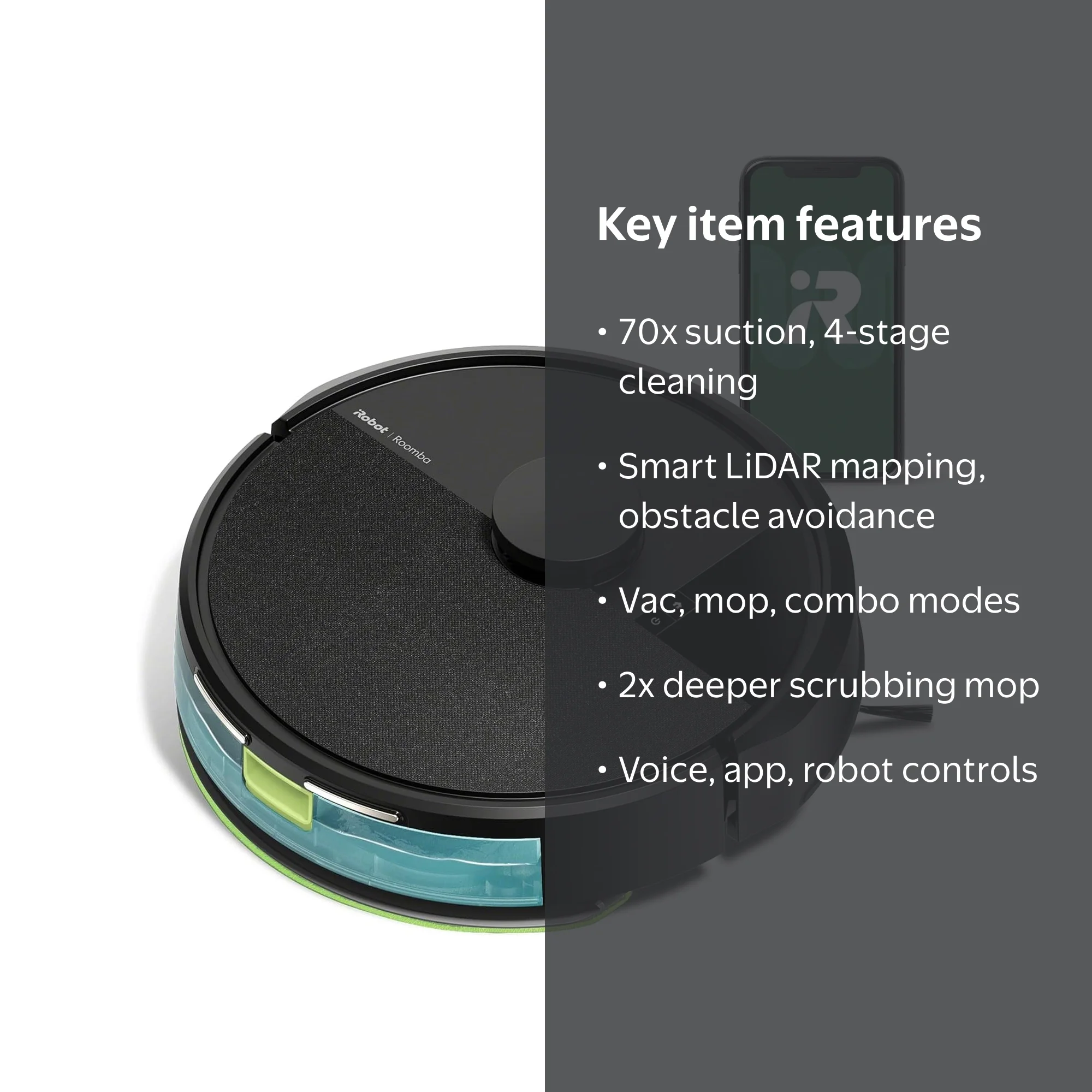 iRobot Roomba 105 Combo Robot Vacuum & Mop LiDAR, Alexa, Strong