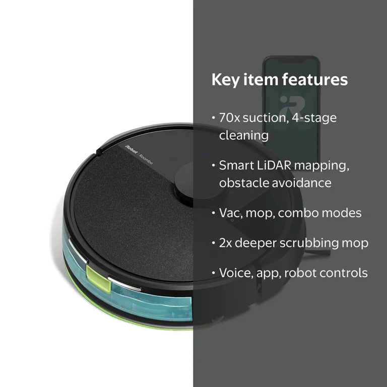 iRobot Roomba 105 Combo Robot Vacuum & Mop LiDAR, Alexa, Strong