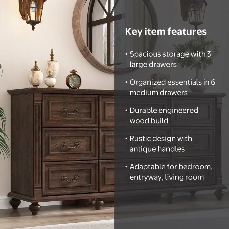 medium brown dresser Lyncott with Mirror out tray behind the top center drawer keeps your small valuables out of sight Ashley Furniture Feddinger Medium Brown