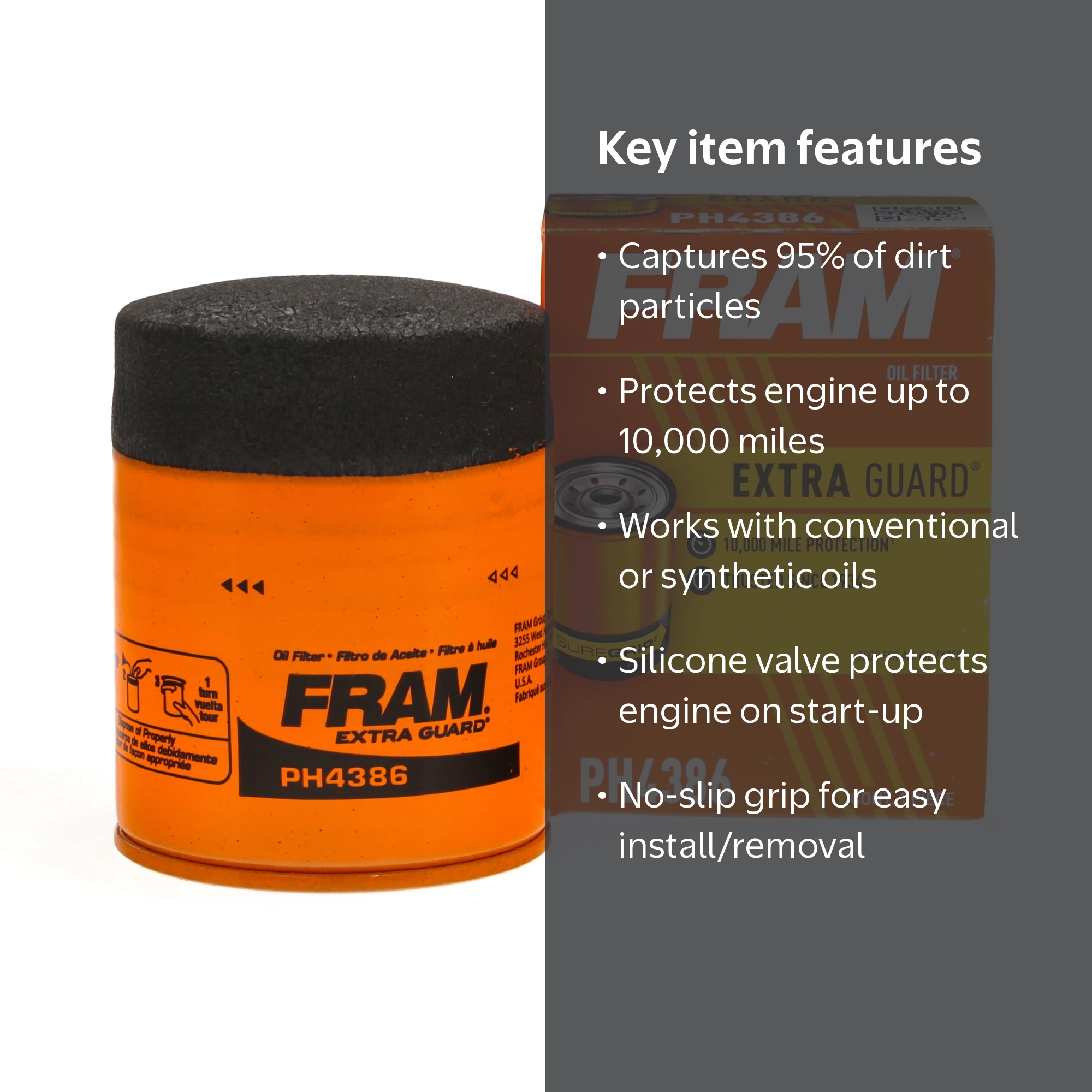 FRAM PH4386 Extra Guard Filter, 10K mile Oil Filter for Chevrolet