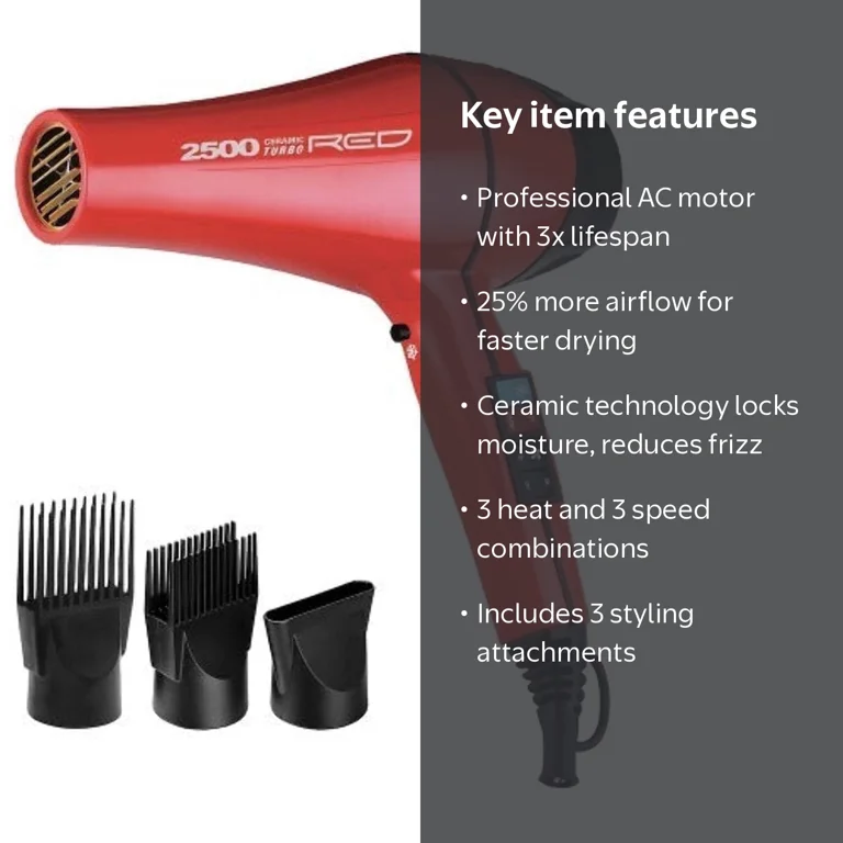 RED by KISS Salon Quality 2500 Ceramic Turbo Hair Dryer - Walmart.com