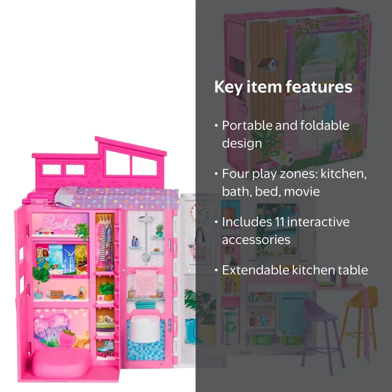 Barbie-Maison de vacances-Coffret et poupée, 4 zones et 11 accessoires