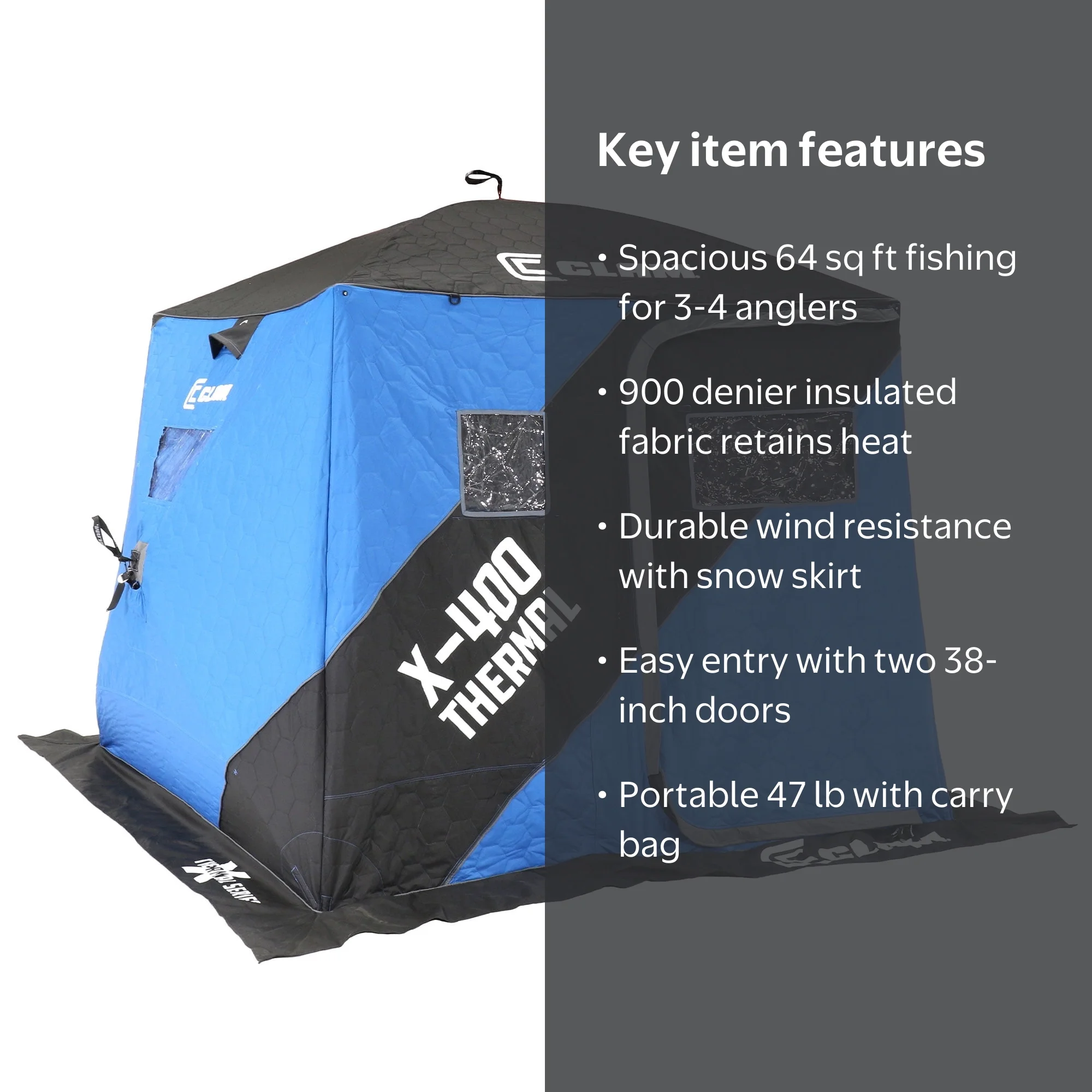 CLAM X-400 Portable 4 Person 8' Pop Up Ice Fishing Thermal Hub