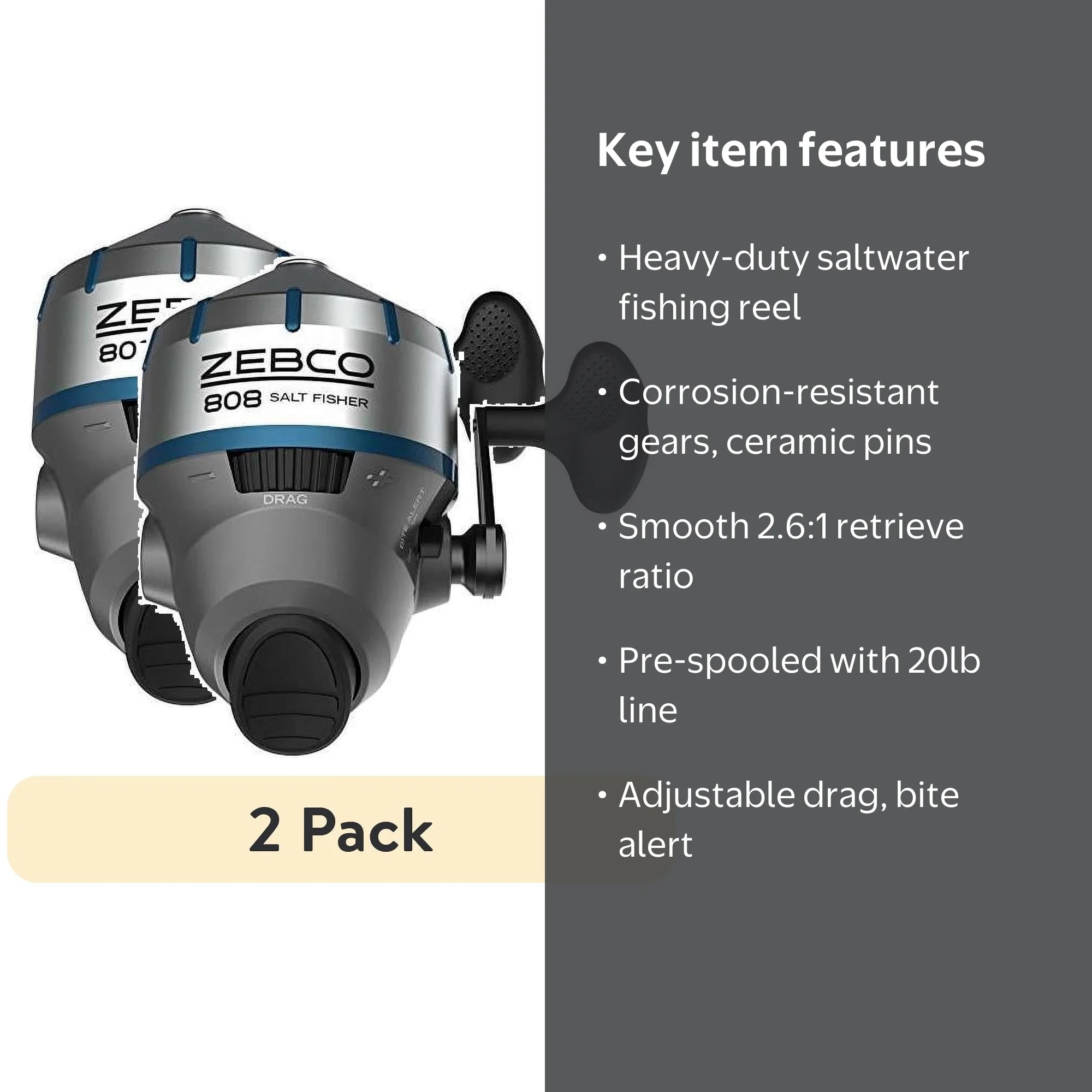2 pack) Zebco 808 Saltfisher Spincast Fishing Reel, Size 80 Reel