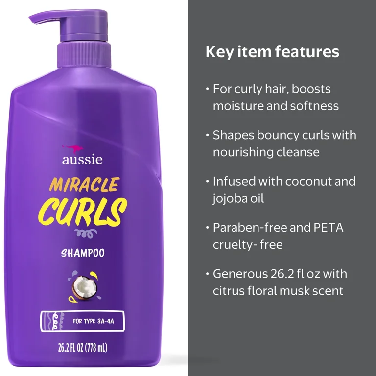 Aussie Miracle Curls Shampoo with Coconut & Jojoba Oil, Foe All