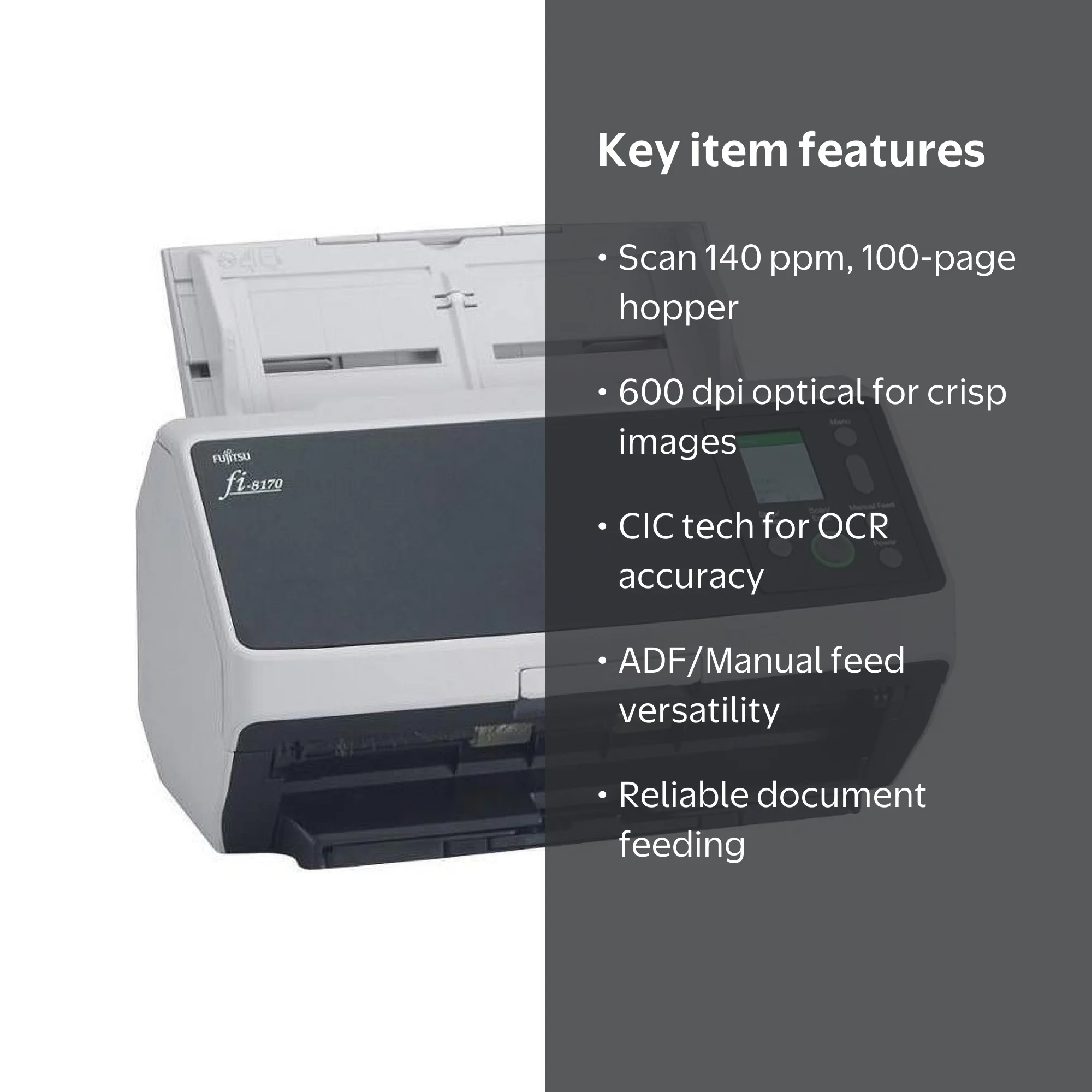 Fujitsu Ricoh fi-8170 Large Format Scanner, ADF Manual Feed, 600