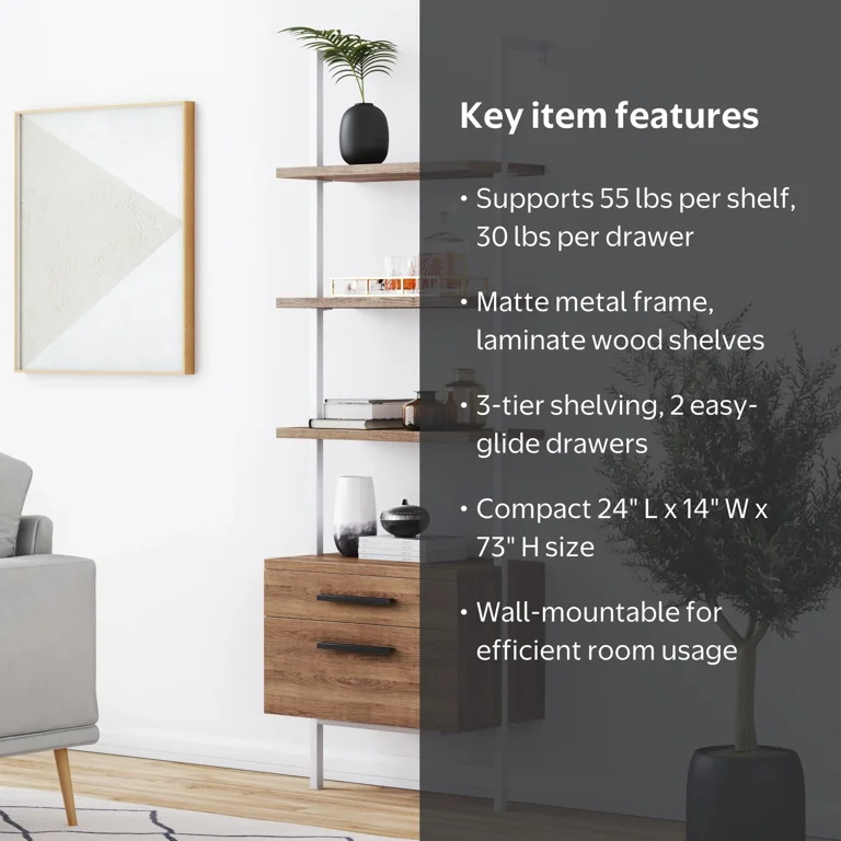 Nathan James Theo Open Shelf Bookcase with Drawers in Rustic Oak