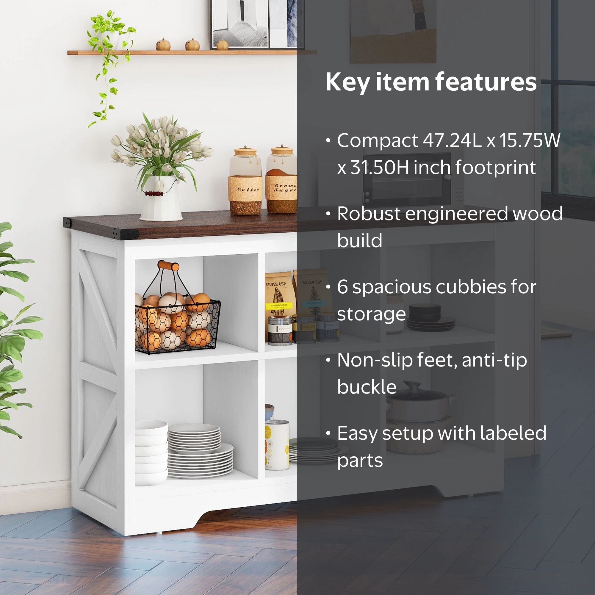Uforic 6 Cube Organizer Bookcase, Farmhouse Cubby Bookshelf