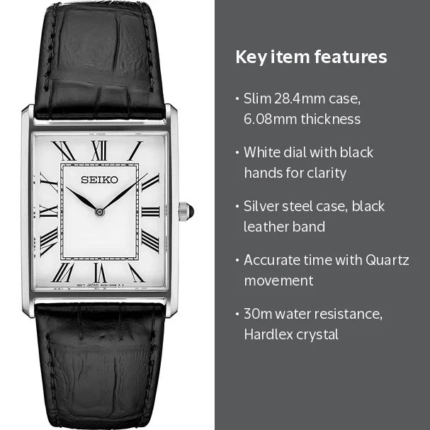 Seiko, Men's Watch, Black Leather Band, Quartz Movement - Walmart.com