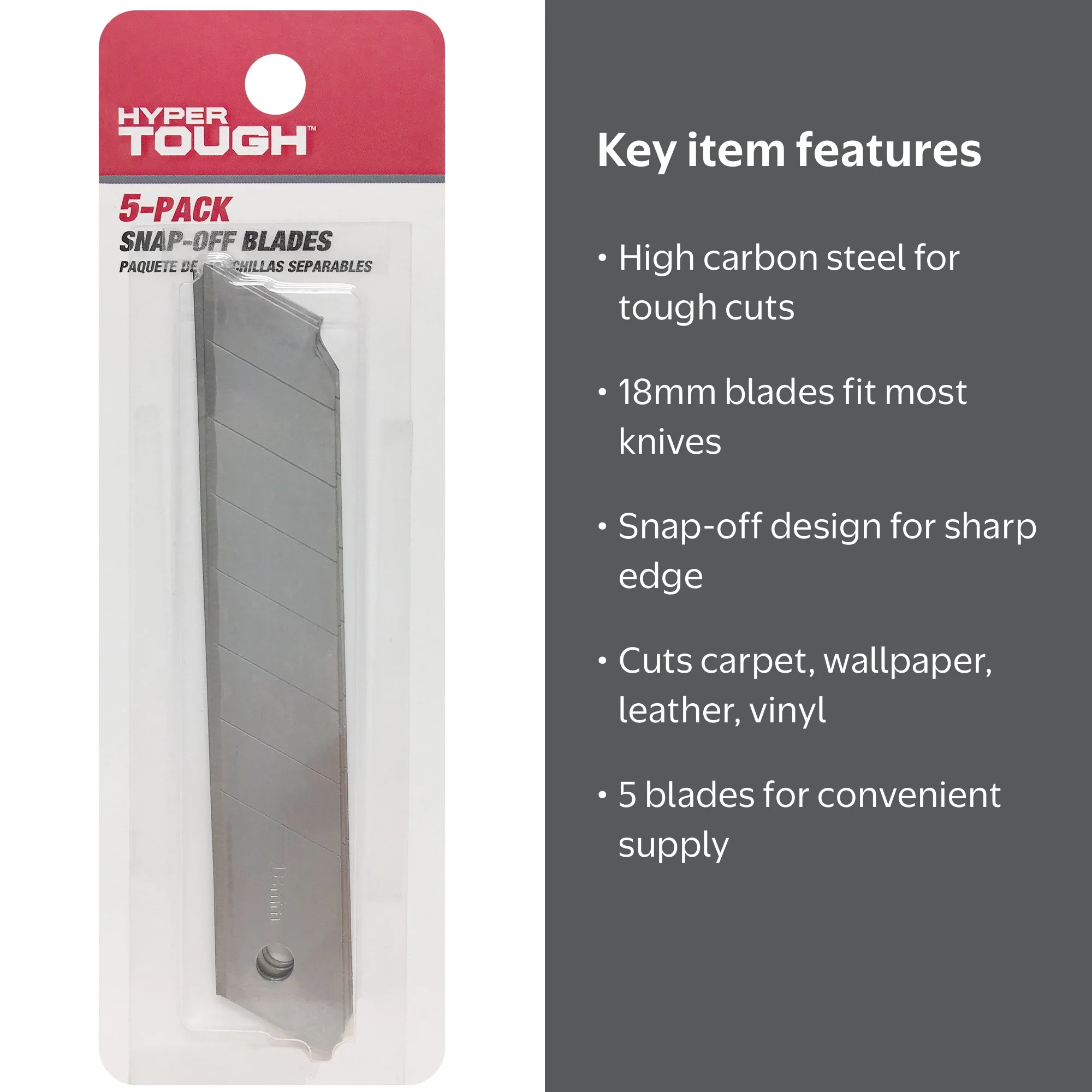ハイパーナイフ Hyper Tough 18mm Carbon Steel Snap Off Blades, 5 Pack for Cutting