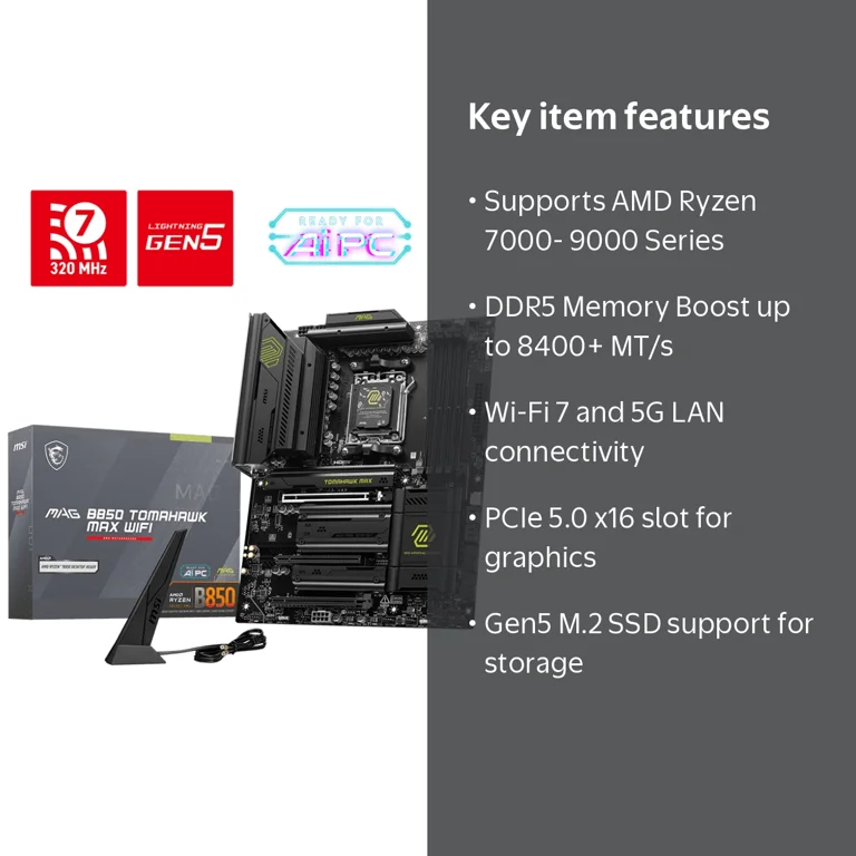MSI MAG B850 TOMAHAWK MAX WIFI Gaming Motherboard, AMD B850