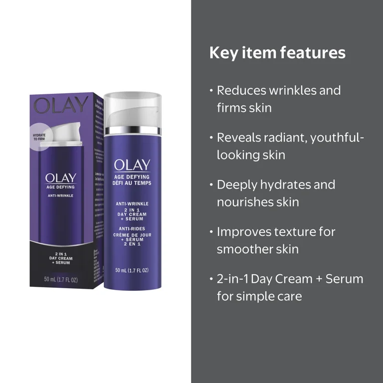 Olay, Age Defying 2 in 1 Day Cream Plus Serum, 1.7 oz, Anti