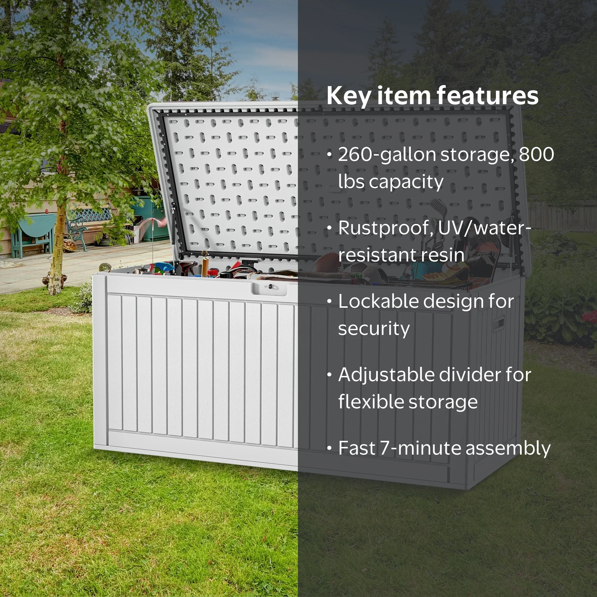 DEXTRUS Resin Deck Box, 260 gal, Waterproof, Lockable, White