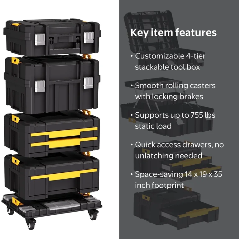 AIRAJ 4-in-1 Rolling Tool Box with Drawers, 755lbs Capacity