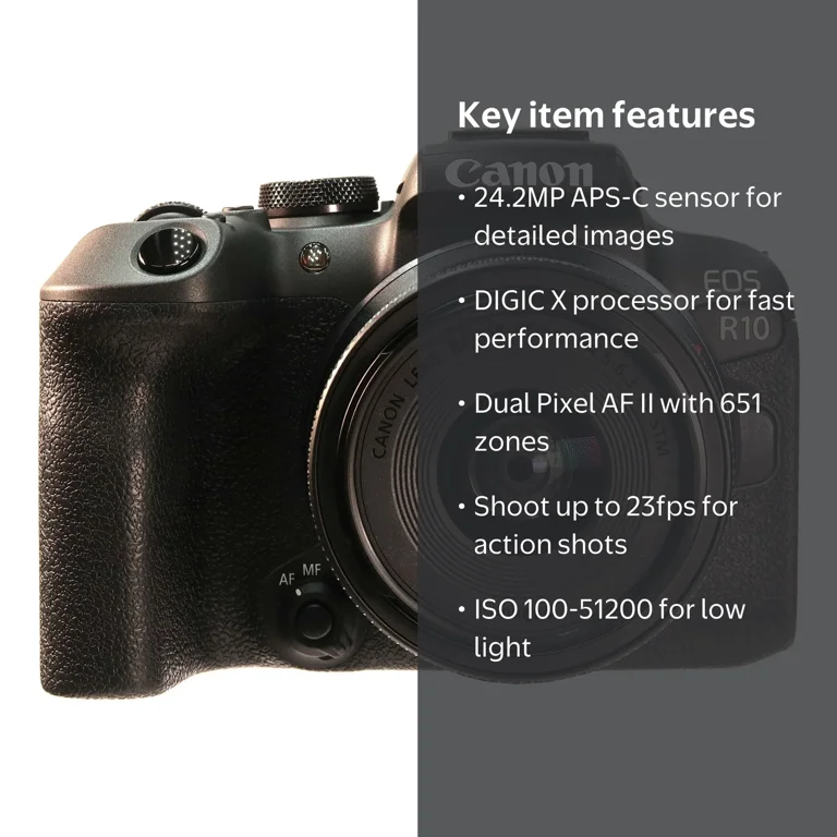 Canon EOS R10 24.2MP Mirrorless Camera with 18-45mm Lens, UHD 4K