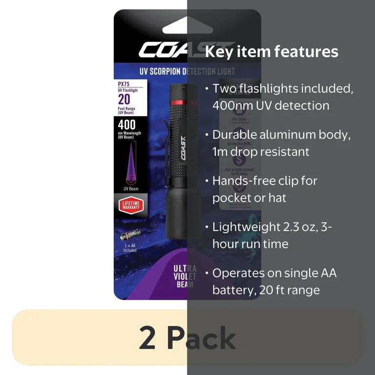 black light flashlights at walmart ULTRAFIRE UV Flashlight, Super Power UV 395-405 nm LED WF-502B Blacklight for Leak Detector, Pet Urine Stain, Bed Bug (Not Included Batteries) the versatile black light is also great for antique authentications and helpful for night fishing (2 pack) COAST PX75 UV