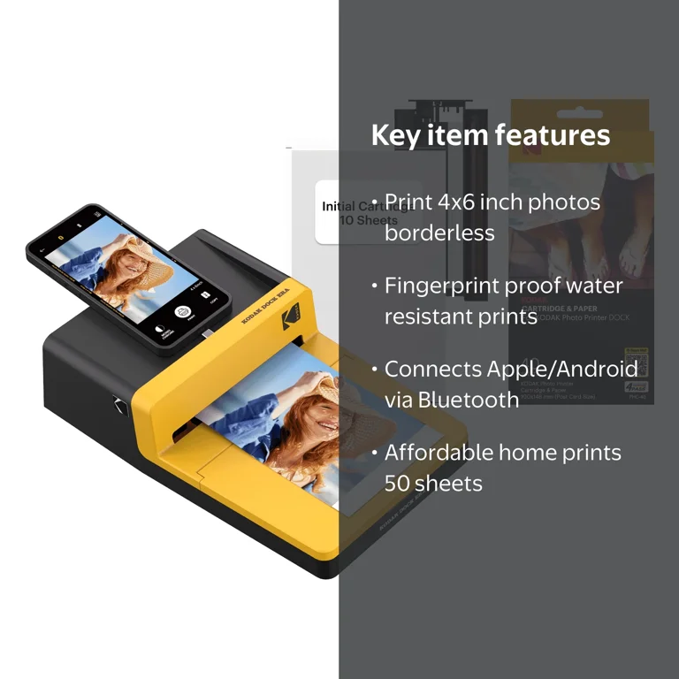 Kodak, Instant Photo Printer, 4x6 inches, bundle with 50 sheets