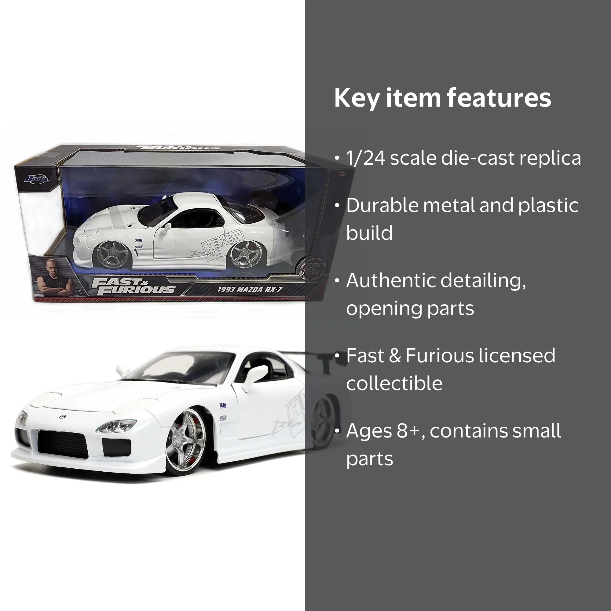 Jada Toys Fast & Furious: 1993 Mazda RX-7 HKS (White) 1/24 Scale