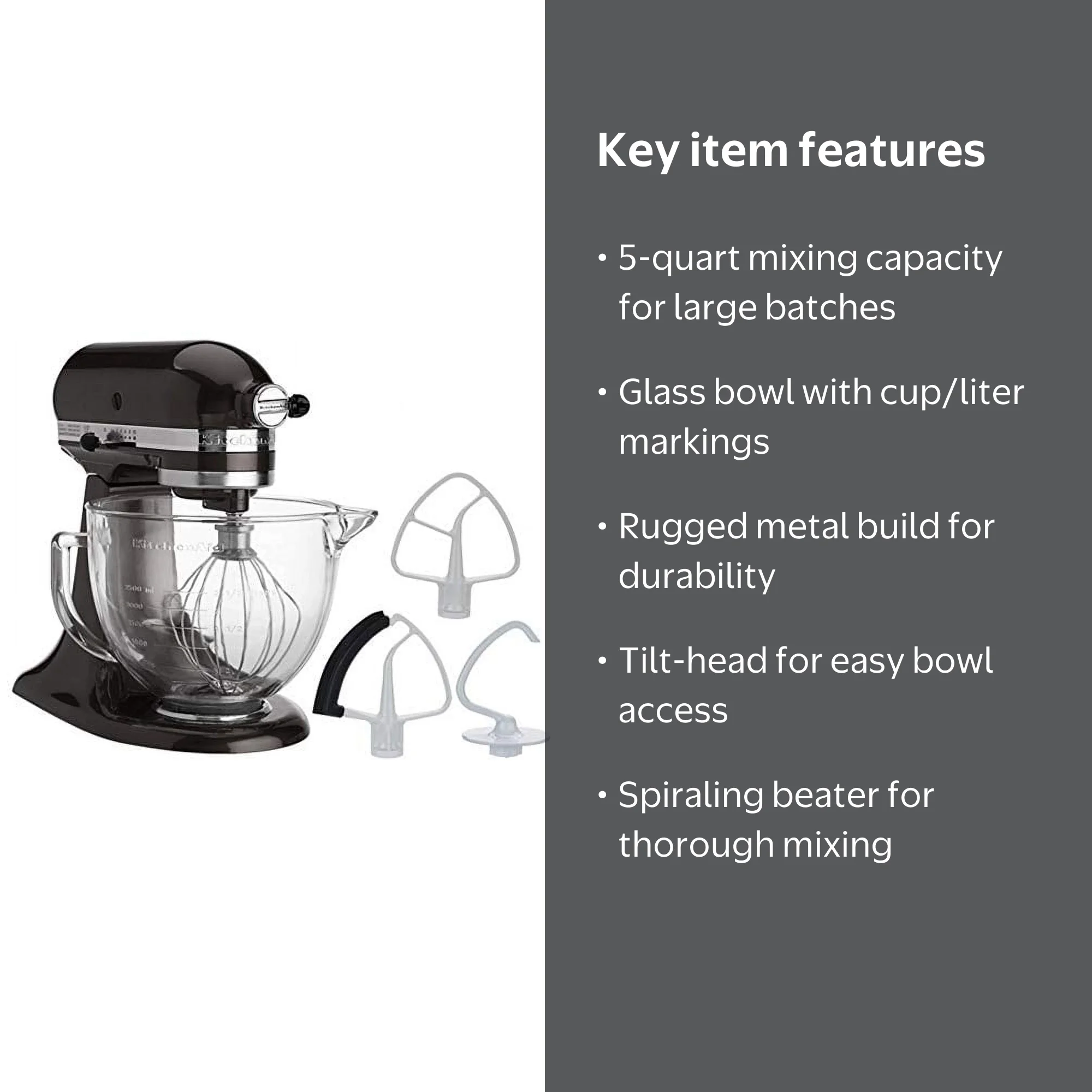Free Shipping! KitchenAid 5-Quart Stand Mixer Glass Bowl Onxy