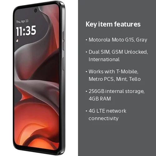 Motorola, Moto G15 4G LTE, 4+256GB, GSM Unlocked, International