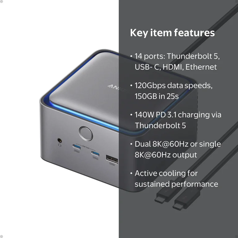 Anker Prime TB5 Docking Station, 14-in-1 Thunderbolt 5 Dock with
